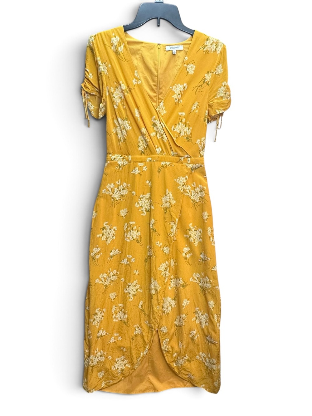 Madewell Mustard Yellow Floral Silk Wrap Midi Dress Size 6 - Picture 2 of 14